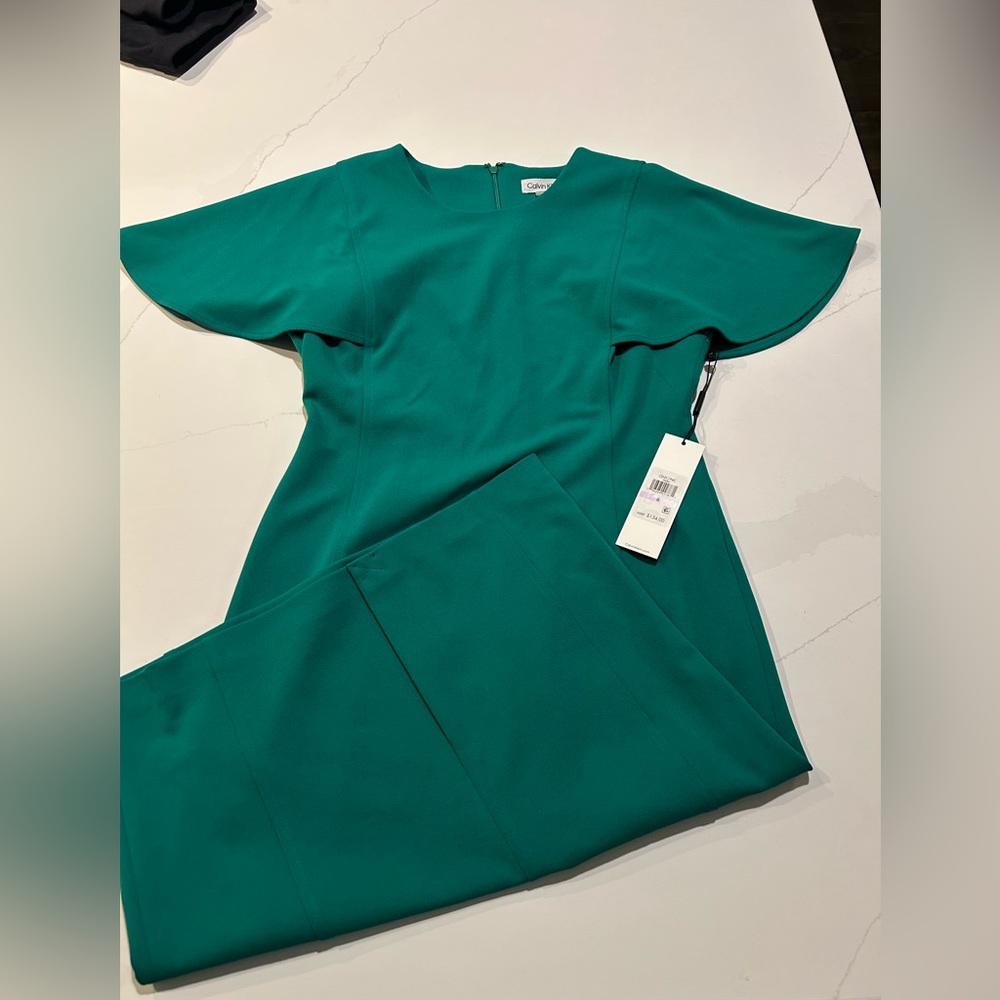 Calvin Klein Emerald Green Scuba Crepe Caplets Sheath Dress